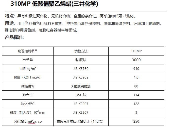 三井HI-WAX 310MP低酸值聚乙烯蠟（ PE蠟310MP ）